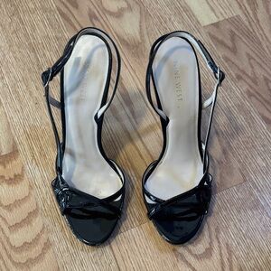 Nine West Glossy Black Strappy Heels